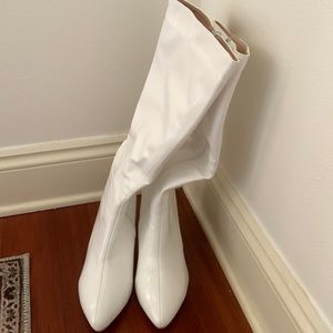 White Knee Heeled Boots- GOGO White Boots